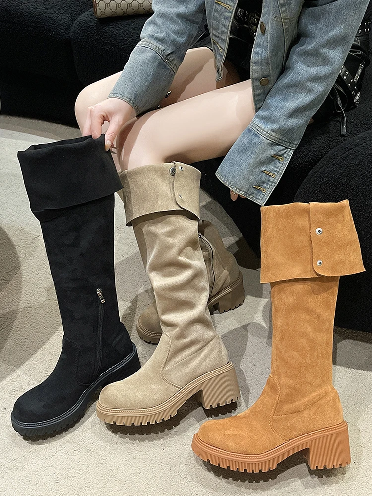 

Women's Rubber Boots Boots-Women Shoes Winter Footwear Round Toe Zipper Sexy Thigh High Heels High Sexy Rain 2023 Autumn Over-th