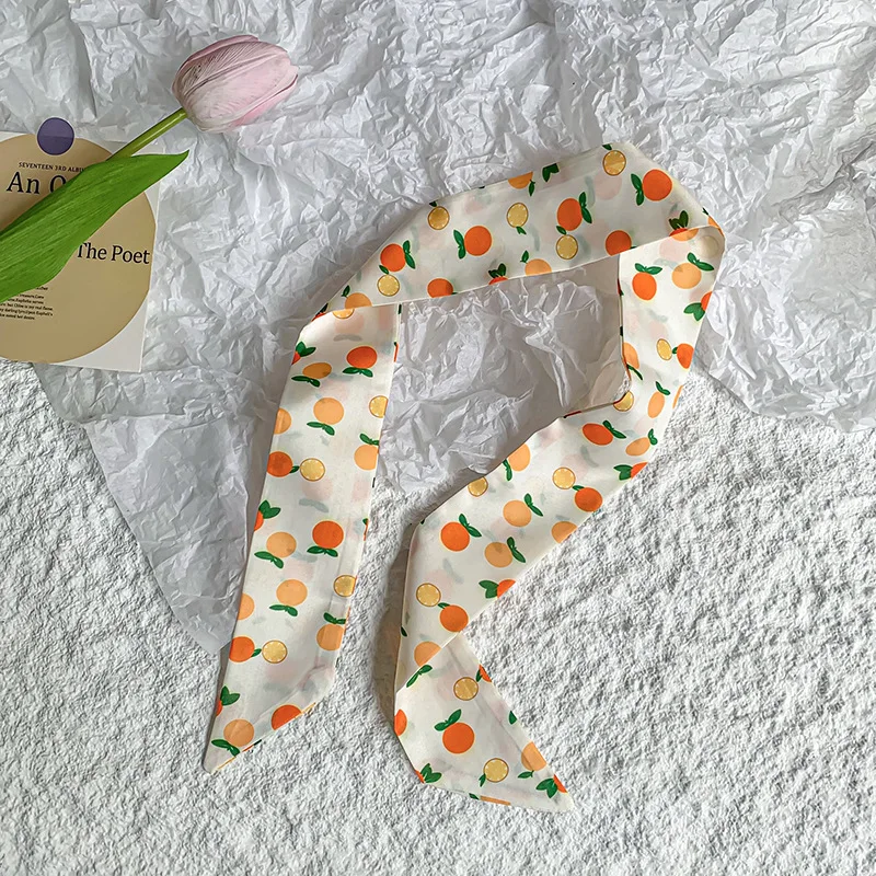 4-teiliges Set Luxuriöse Seidenschals mit Fruchtmuster für Damen, Haarbänder, Kopfschmuck, Taschengriff-Accessoires, Damenschals, Bänder, Halstücher, Kopftücher – Detail 10