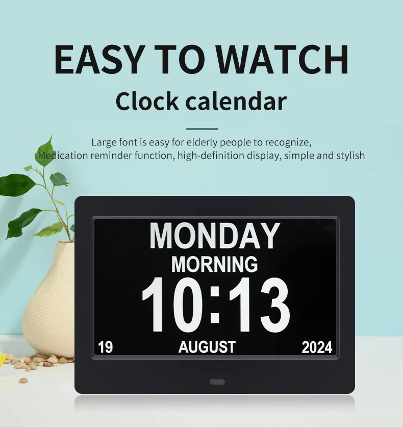 Description Picture 2 of item10.1/7.1 Inch Digital Photo Frame LED Calendar Clock Multi-Languages to display Medicine Time Reminder Alarms for Elder Dementia