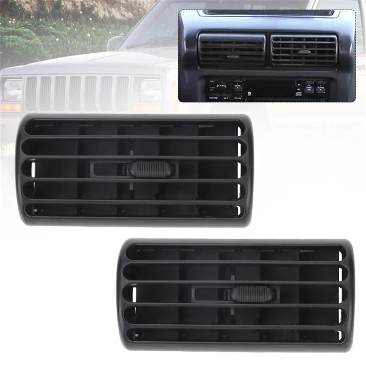 A02Q-2pcs 대시 보드 중간 에어컨 콘센트 그릴 5FS10LAZAB Jeep Cherokee XJ 1997-2001 AC 에어 벤트 노즐 그릴