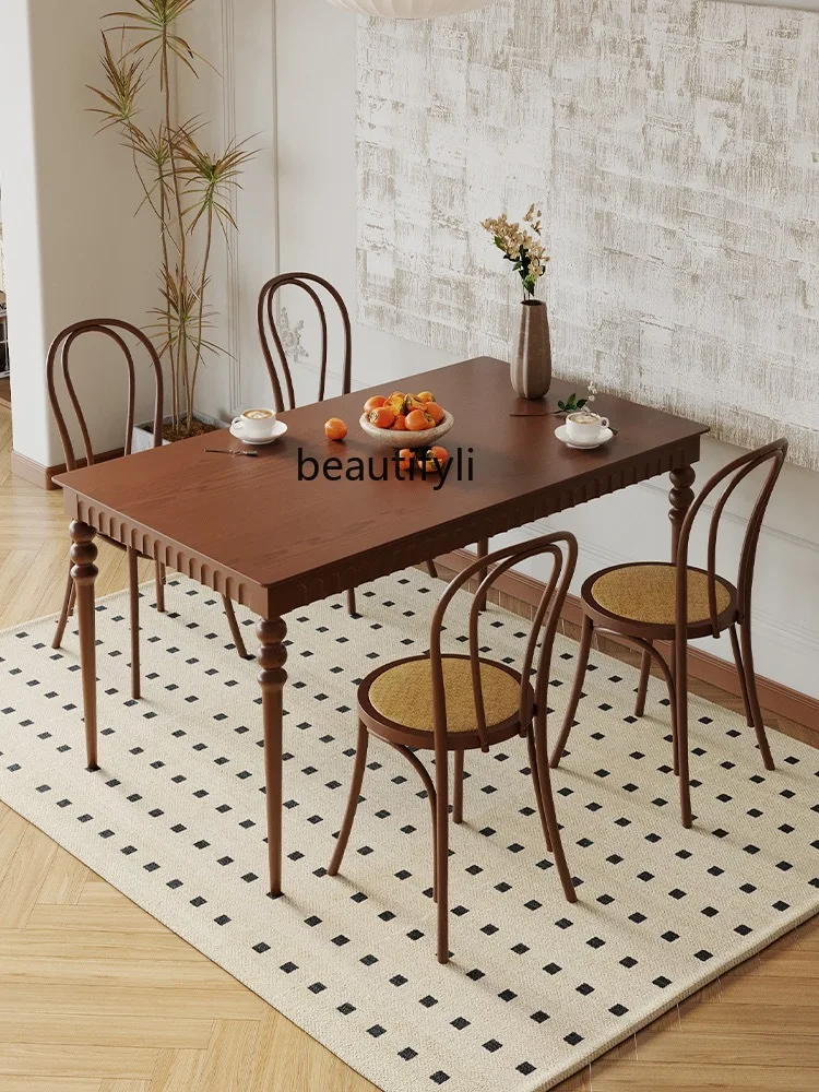 

French Retro Rectangular Solid Wood Dining Table Simple Living Room Small Apartment Home Desk Light Luxury Conference Table