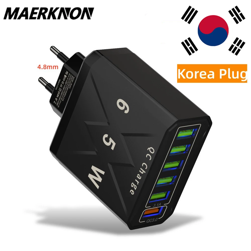 65W 고속 충전기 6포트 빠른 충전 월 어댑터 퀵 차지 3.0 아이폰 14 13 샤오미 후아웨이 삼성 멀티 충전기 한국 플러그 충전기 