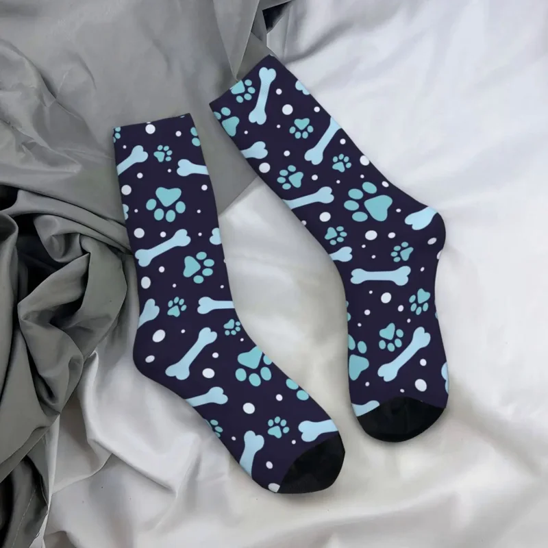 

Retro Dog Paw Print And Bone Basketball Socks Polyester Long Socks for Women Men Sweat Absorbing