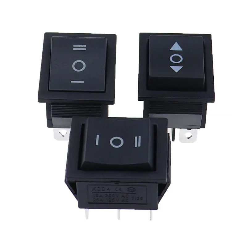 1PCS KCD4 25X31mm Black Rocker Switch 6 Pin 3 Position ON-OFF-ON Double Reset/Latch Switch 16A 250V 20A 25A 125VAC - Image 2