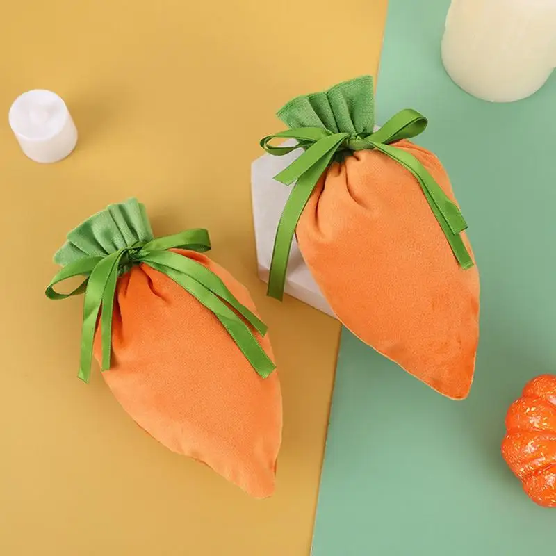 

Easter Velvet Gift Bag Easter Carrot Velvet Jewelry Basket 10 Pcs Candy Bags with Drawstring for Easter Party Decorations Cookie