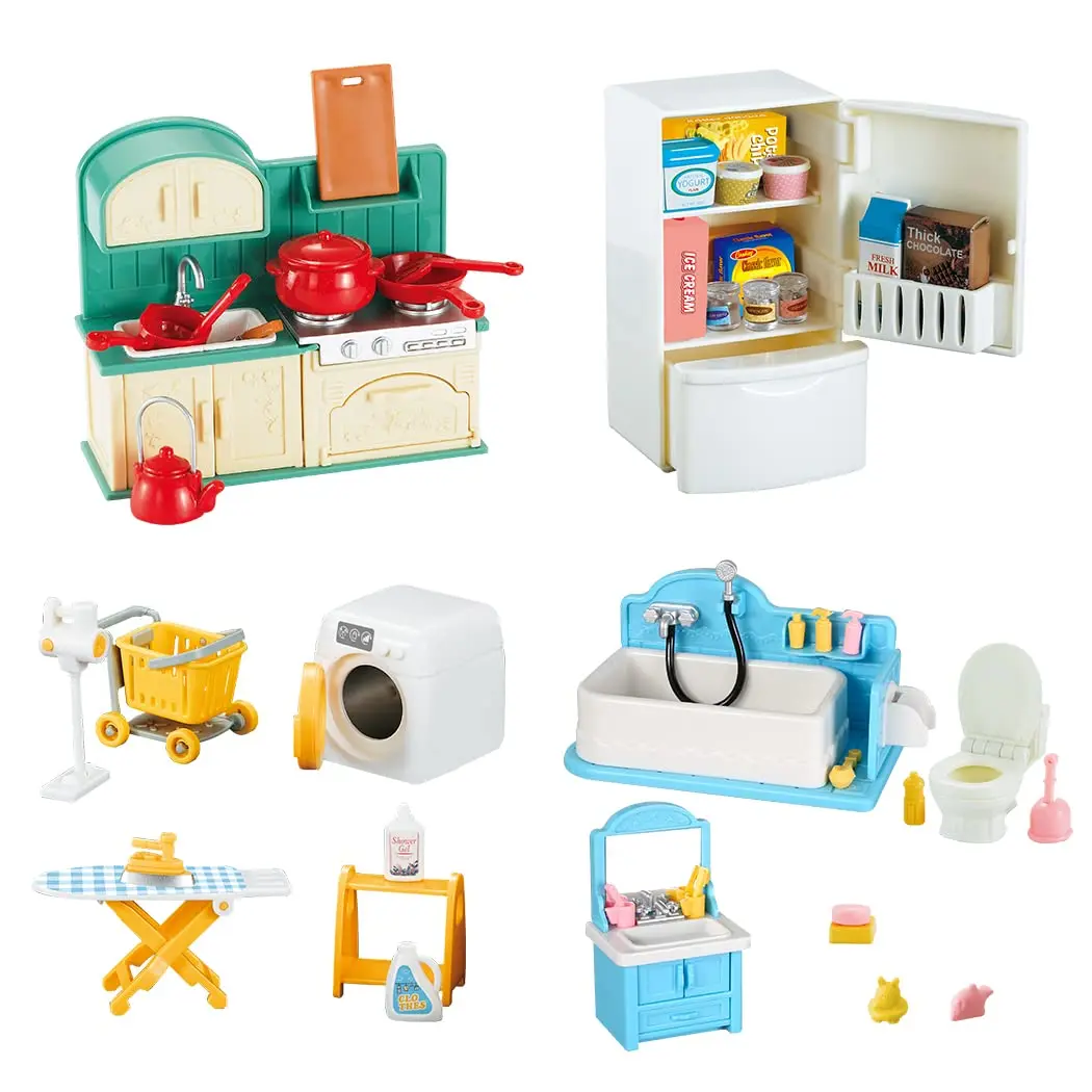 Doll House 1:12 Miniature Furniture Kitchen Dining Table Dollhouse Accessories Montessori Bedroom Bathroom For Girl Gift