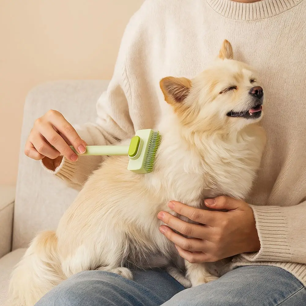 Stainless Steel Pet Grooming Brush Double Sided Self Cleaning Deshedding Brush Comfort Grip Dog Comb Kitten Grooming