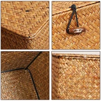 Seaweed Organizers Storage Basket Hand-woven Storage Box Sundries Organizer Cosmetic Toy Basket with Lid Clothes Container 3