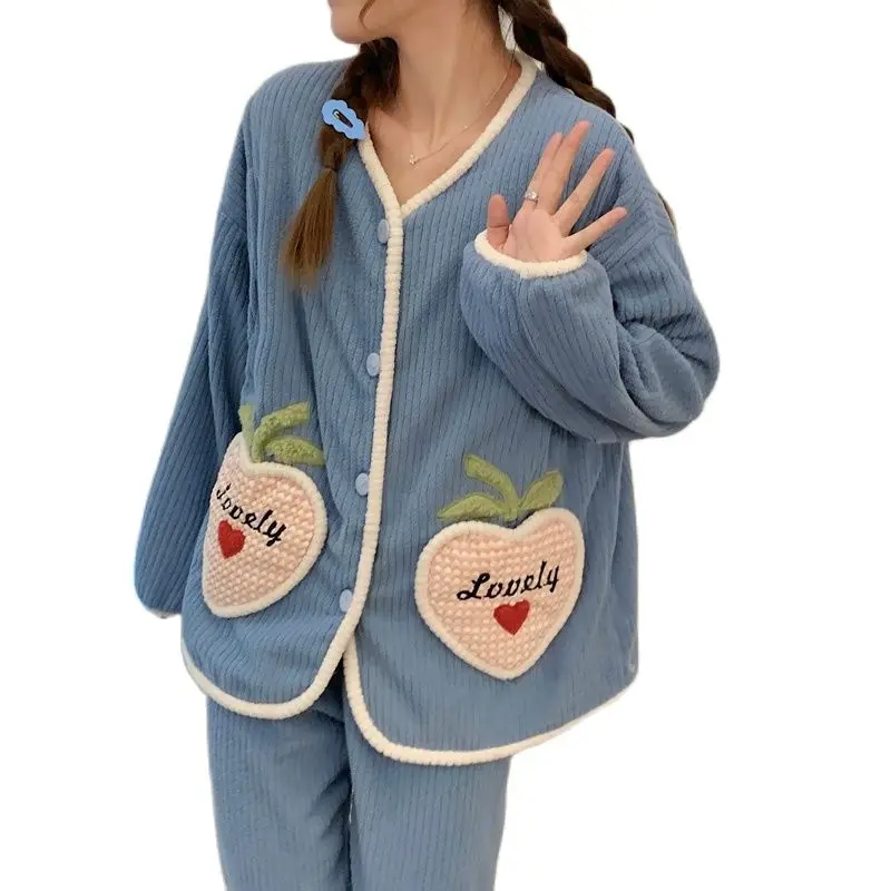 

Blue Maternity Clothes Set Winter Lactation Long Sleeve Jackets+long Trousers Twinset Nursing Pajamas Set Coral Velvet Sleepwear