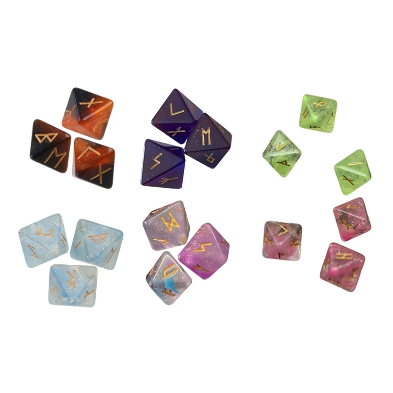 

3 Pcs 8-Sided Rune Dice Resin Assorted Polyhedral Dices Set Divination Table Board Roll Party Cards Playing Game Toy 03KA