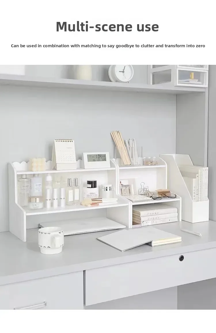 Double Layer Desktop Heightening Storage Rack Office Stationery Book Cosmetic Organizer Shelf Home Decorations Accessories