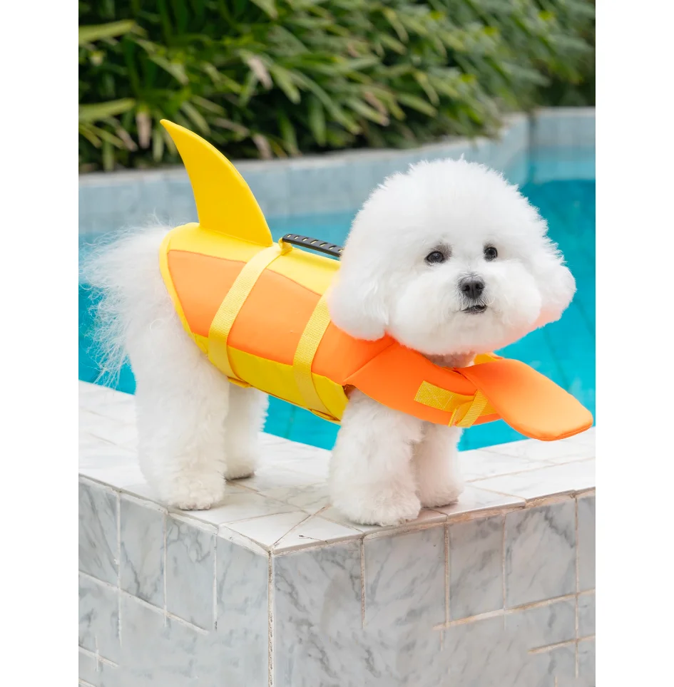 강아지 구명조끼, 귀여운 상어 모양 수영/보트용 구명조끼, 뛰어난 부력과 구조 손잡이, 조절 가능한 플로팅 기능