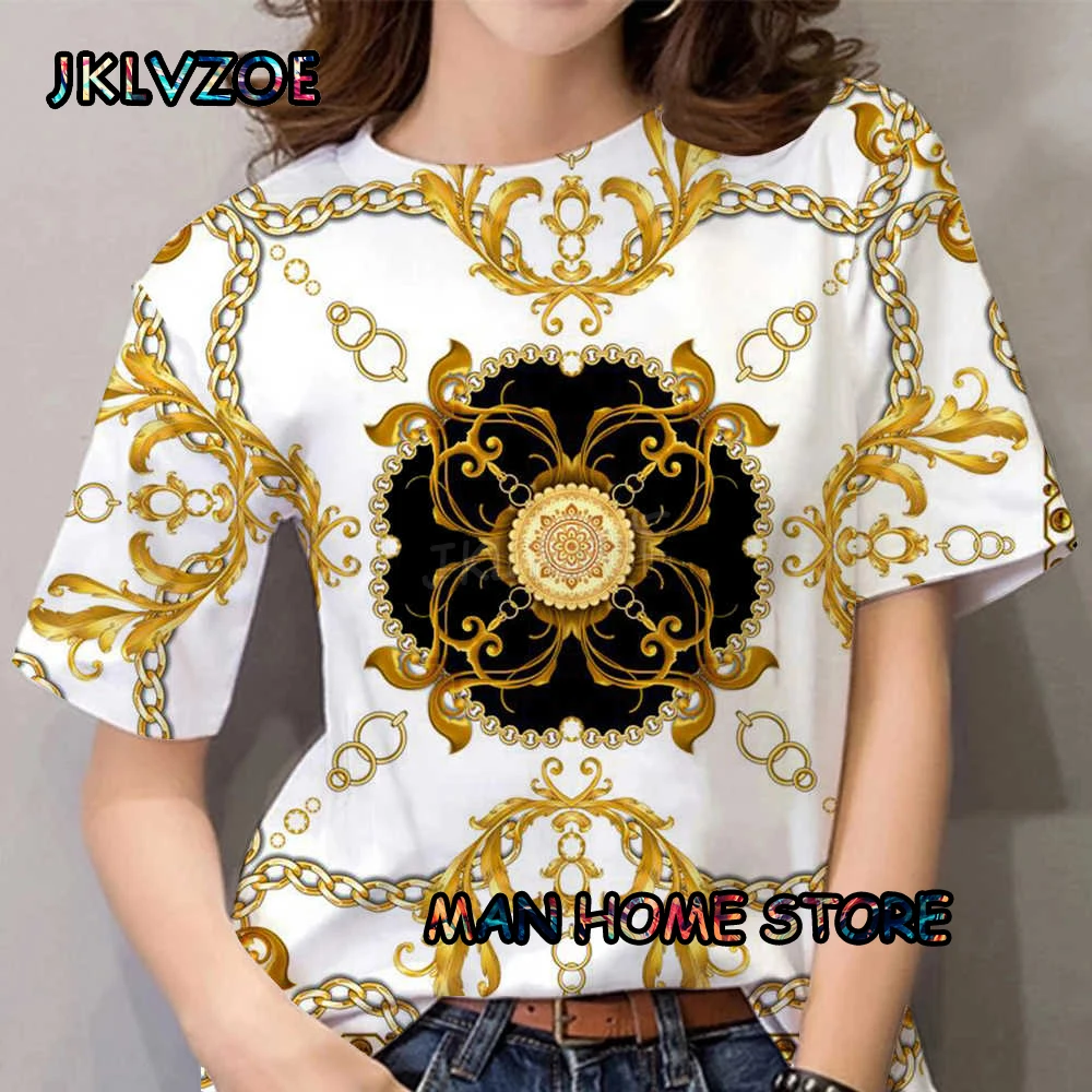 

Golden Iron Chain Men's Fashion Short Sleeved T-Shirt Street Beach Short-Sleeved 3D Printing Oversized Summer Luxury Tees Tops