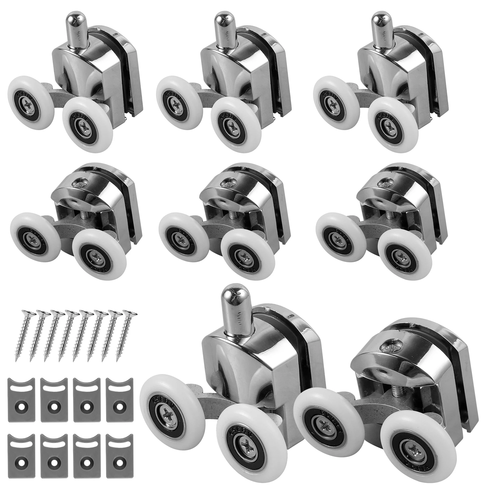 8Pcs 곡선 샤워 도어 롤러 23mm 알루미늄 합금 상단 및 하단 샤워 유리 도어..