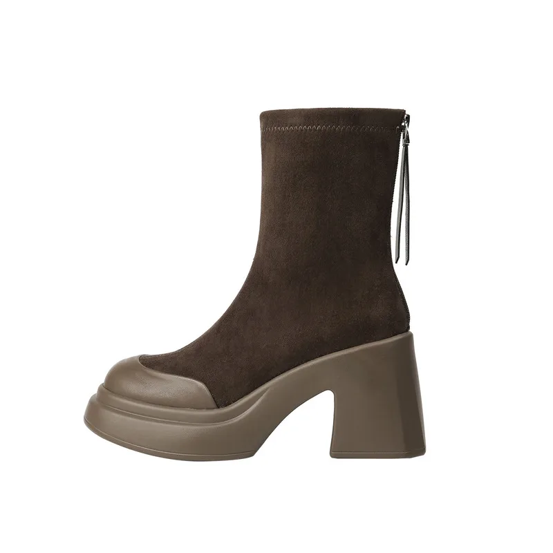 Bottes courtes Martin à talons hauts de 8CM et semelle épaisse pour femmes, bottes fines et élastiques, nouvelle collection 2024_voghion.com