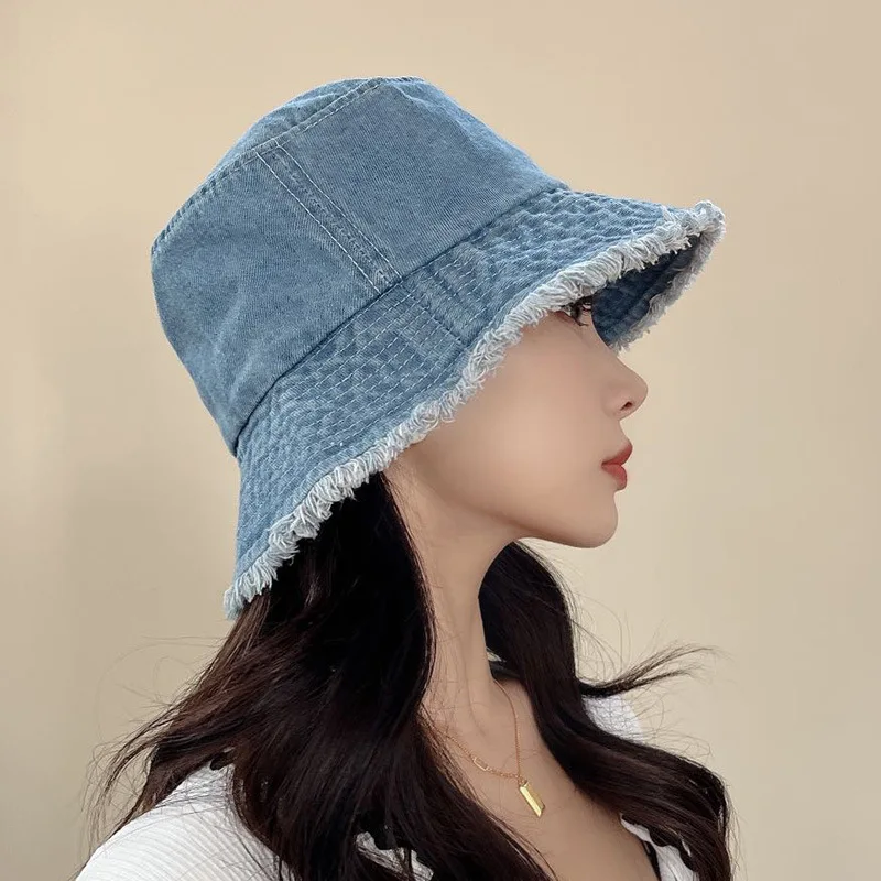 

Washed Denim Sun Hat Bucket Hat for Men Women Cotton Bob Panama Girls Beach Travel Outdoor Reversible Fisherman Hat Gorros