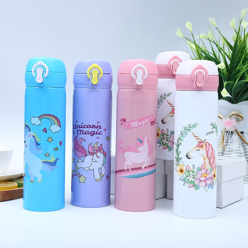 Cute Unicorn Thermos Bottle Stainless Steel Thermal Mug Bouncing Lid Water Bottle for Children Girls Gifts Portable Drinkware 2