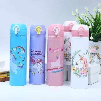 Cute Unicorn Thermos Bottle Stainless Steel Thermal Mug Bouncing Lid Water Bottle for Children Girls Gifts Portable Drinkware 2