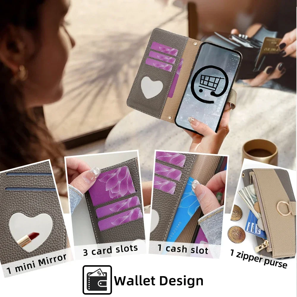 Premium Business Crossbody Phone Case with Zipper Wallet and Metal Chain