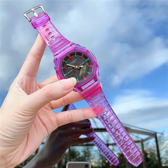 キャオG-SHOCKおよびGA-2100用の透明な樹脂ケース,ベゼルベルト