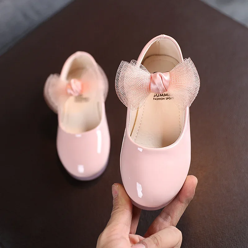 Kids Leather Girls Shoes Shining Shell Princess Shoes For Baby Party Wedding Children Lace Bow Spring Summer Dress F03111 leather shoes girls shoes