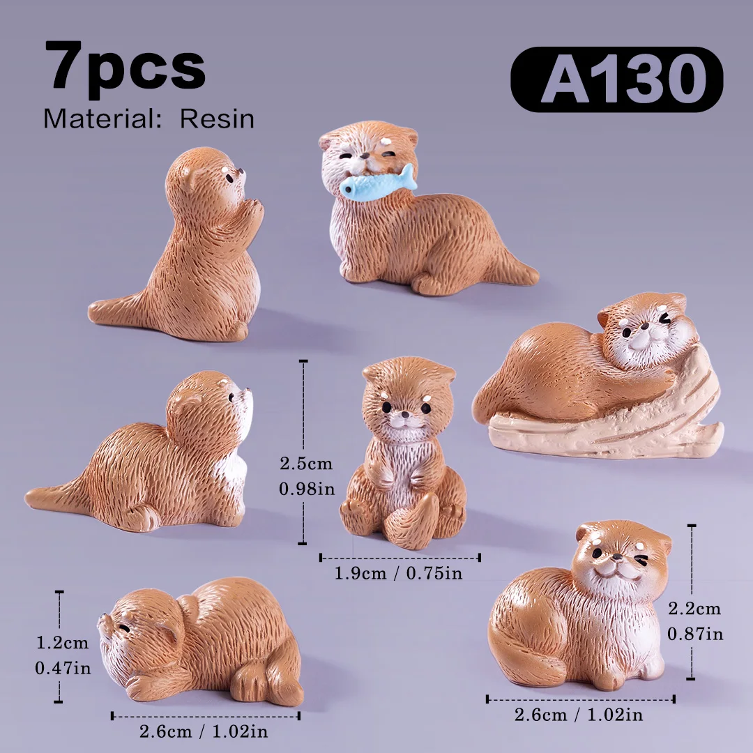 Set of 4 Otter Figurines for DIY Miniature Fairy Garden and Home Decor
