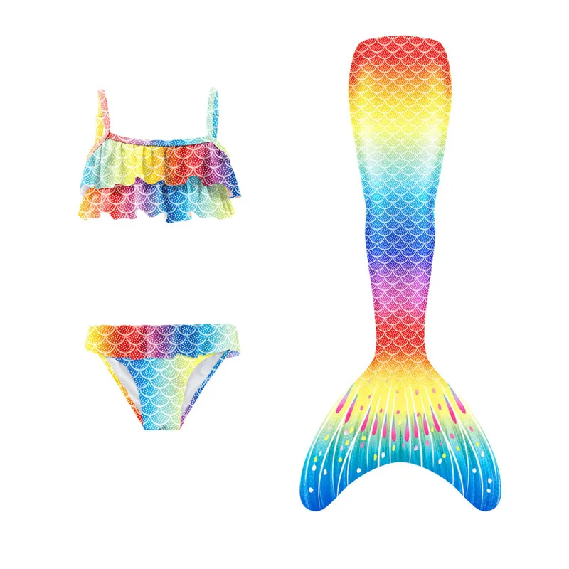 

3pcs/set Girls Mermaid Tail Swimsuit Children Cosplay Bathing Suit Hot Spring Beach Fantasy Clothes Pool Swimwear Bikini