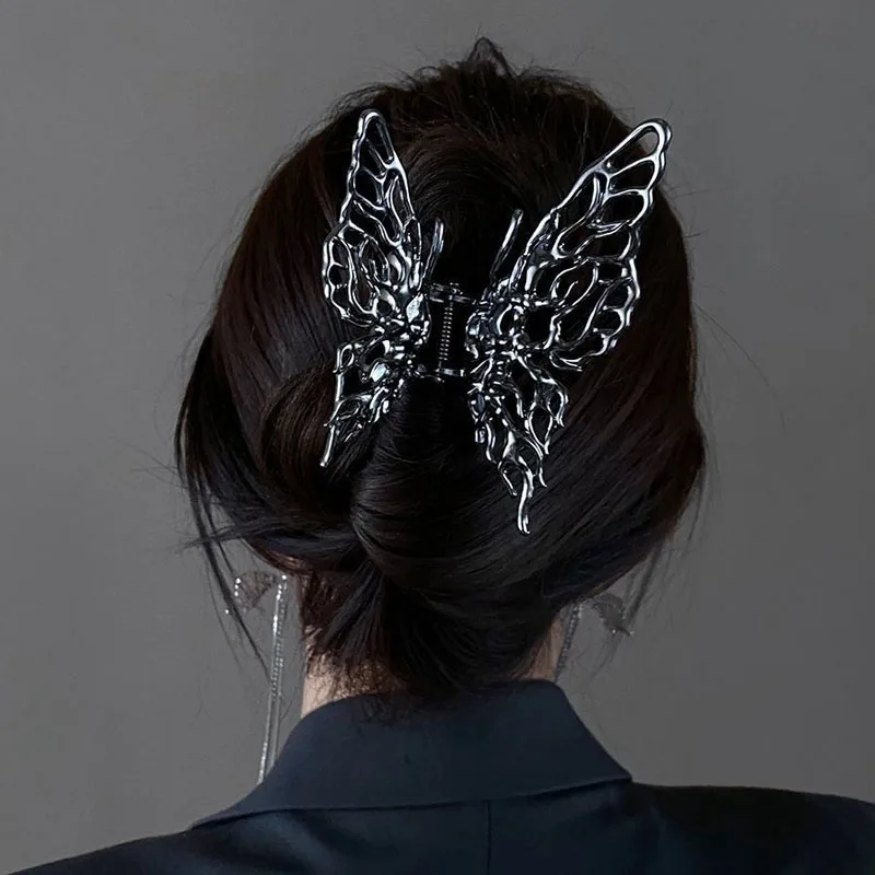 Butterfly Hair Clip Bright Silver Cross Geometric Hairpin Rose Flower Hair Claw Woman Girls Styling Barrette Headdress rose in glass 11ct stamped cross stitch 35 48cm