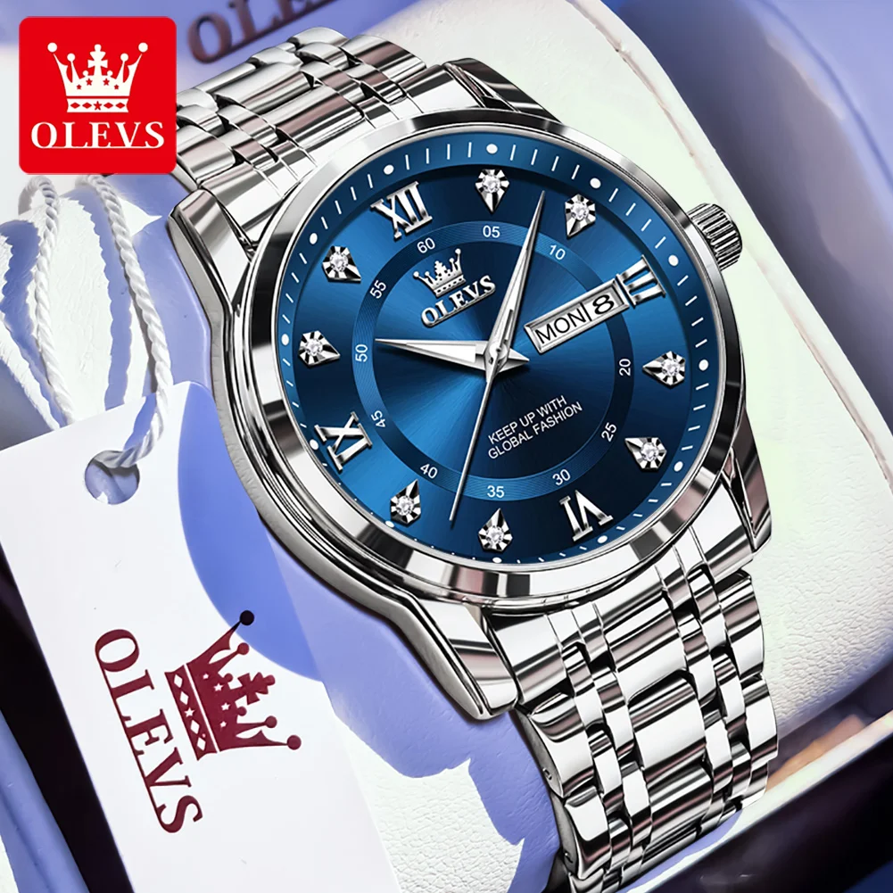 OLEVS 5513 ساعات كوارتز رجالية حزام من الفولاذ الم...