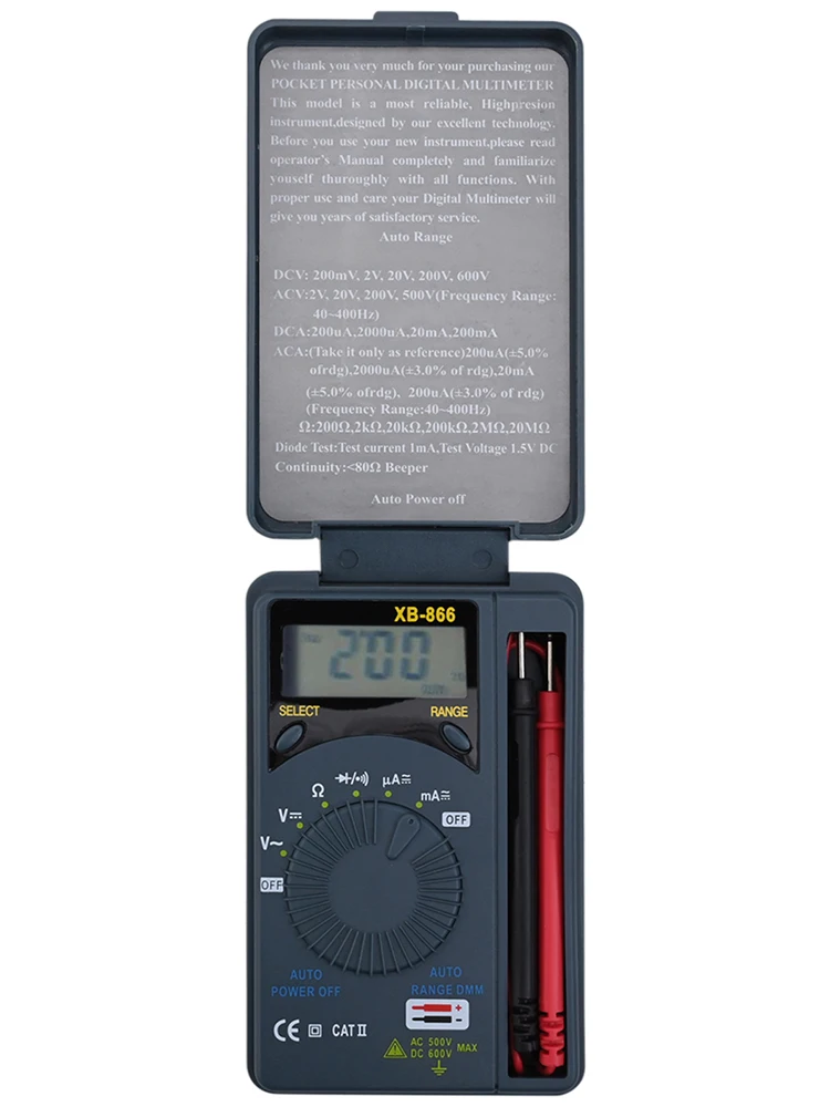 디지털 멀티미터 전압계 테스터 XB866 500V AC 80ω 비퍼 AC/DC 자동 범위 LCD 전압계 테스터 고품질
