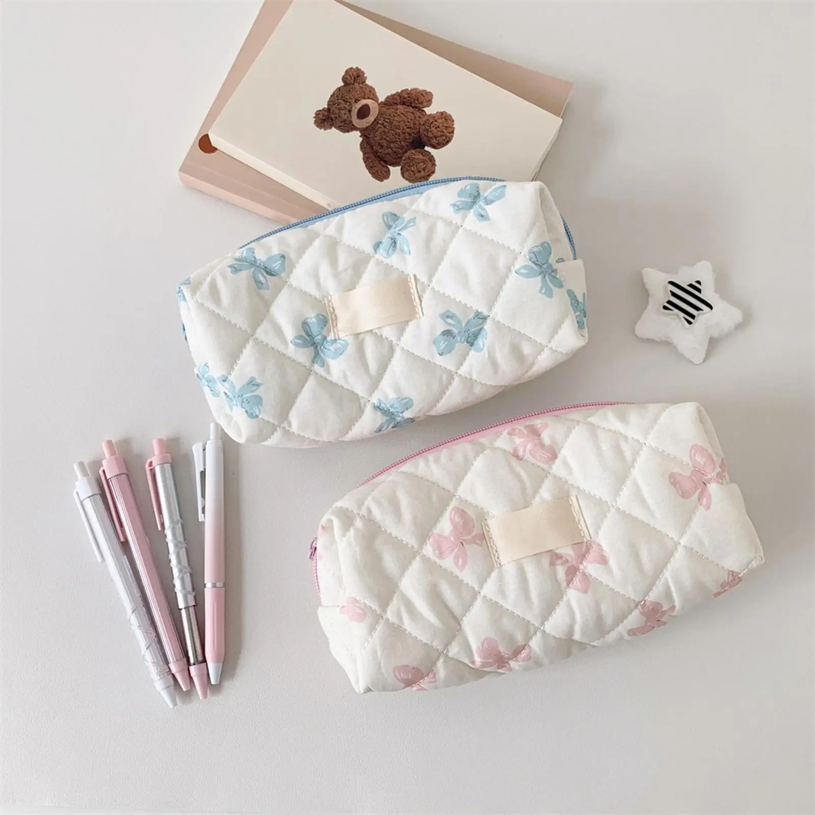 Pencil Pouch Cute Large Capacity Bow Pattern Pen Bag Cosmetic Organizer Portable Case Toiletry Makeup Pouch for College Student