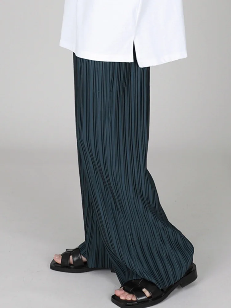 SYUHGFA Men Clothing Spring Autumn Ice Silk Pleated Wide Leg Pants Elastic Waist Causal Loose Straight Trousers For Male casual pants