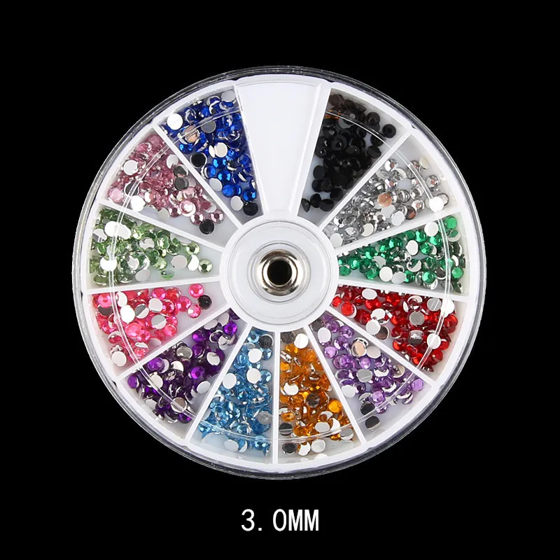 혼합 12 색 1.5MM,2MM,3MM 빛나는 돌 3d 네일 라인 석 작은 구슬 매니큐어 DIY 네일 아트 장식 휠 액세서리