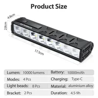 מנורת אופניים קדמית NEWBOLER בהספק 10000mAh, 6000 לומן, עמידה למים, טעינה באמצעות USB, מתאימה לרכיבה בשטח ובכביש, אביזרים לאופניים 2