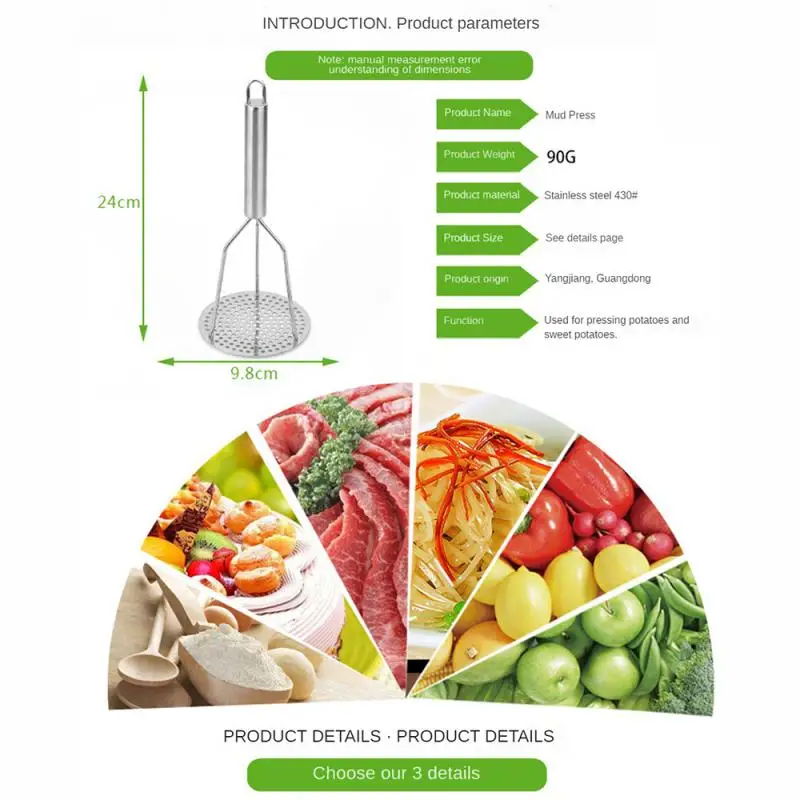 Potato Masher Potatoes Crusher Stainless Steel Pressed Potato Masher Ricer Puree Juice Maker Potato Pusher Smooth Mashed Fruit Tools Kitchen