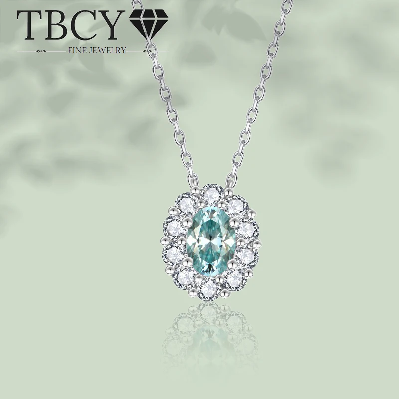 TBCYD 5*7mm Aquamarine Moissanite 925 Sterling Silver Bracelet Wedding Pendants Necklace Vintage For Women Engagement Gift