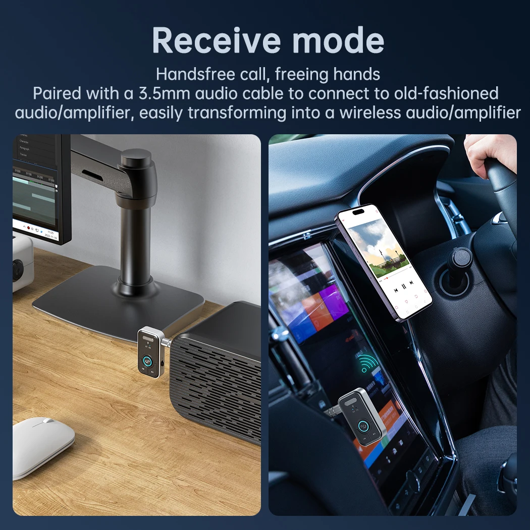 Bluetooth 5.3 Car AUX Audio Adapter Receiver Transmitter 3.5mm Jack AUX Wireless