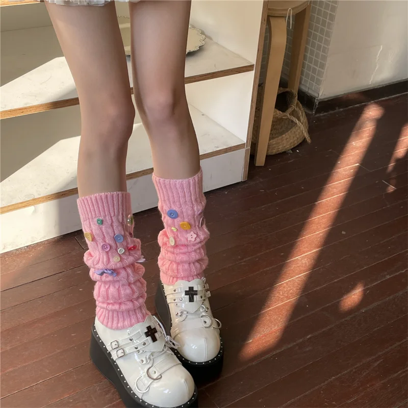 Japanese Harajuku Leg Warmer Y2K Designed Spice Girl Button Knitted Autumn  Winter Leg Warmers Multicolor Woman Warm Calf Socks - AliExpress