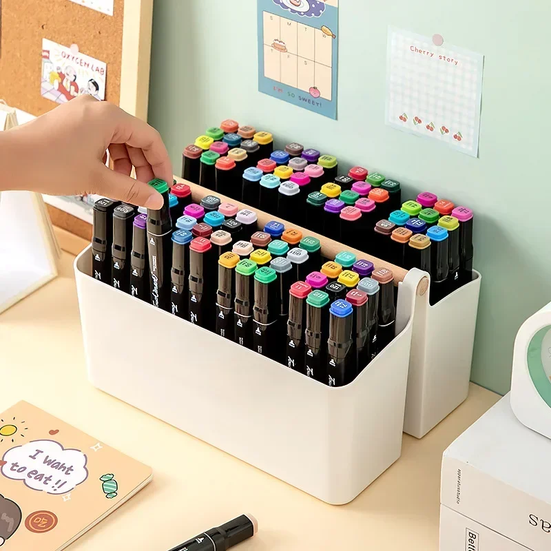 Portable Desktop Pen Holder Large Capacity Cute Marker Pen Stationery Storage Box Creative Pencil Holder Desktop Organizer 2