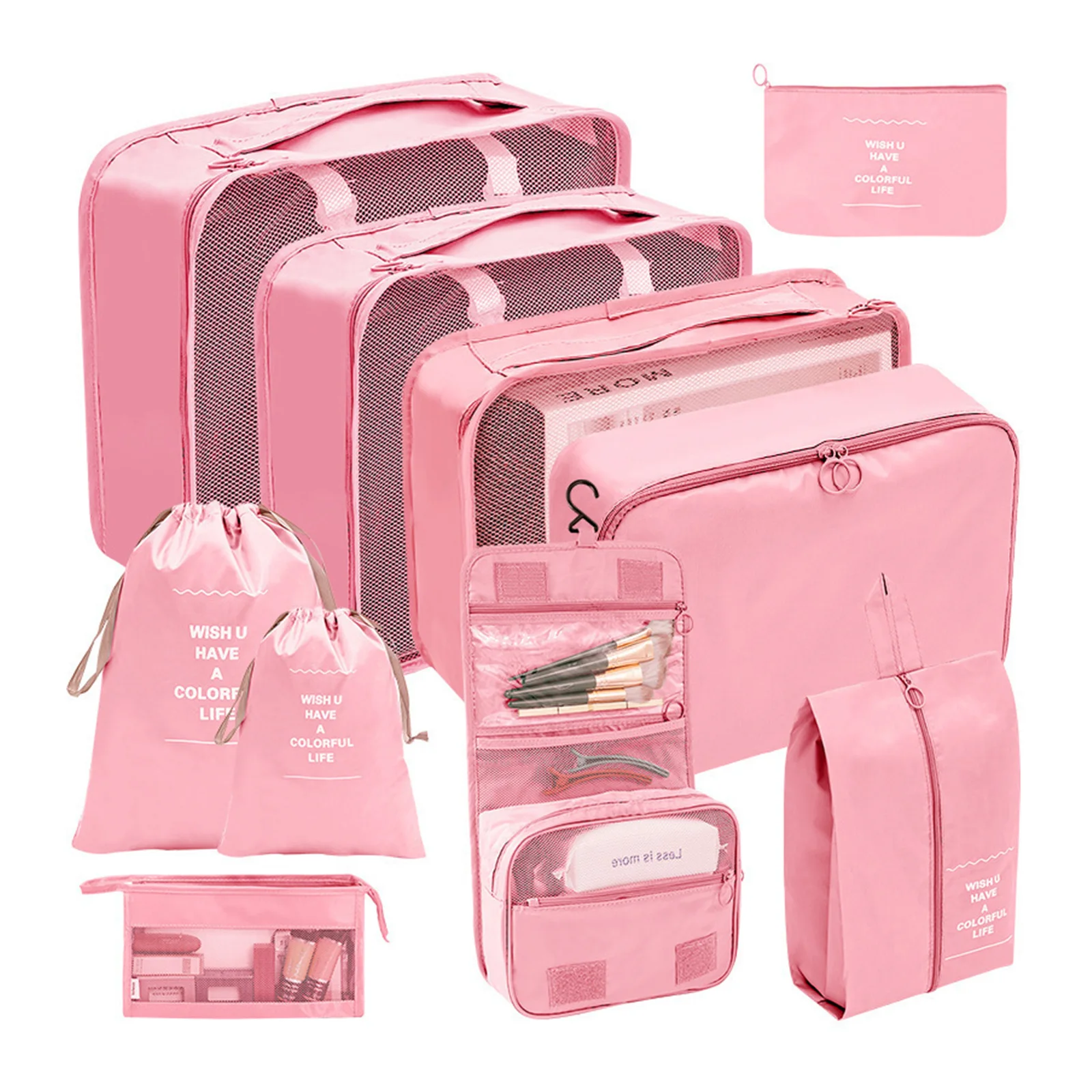 10-Piece Travel Packing Cube Set, Foldable Luggage Organizers with Mesh Window for Clothes and Shoes Storage