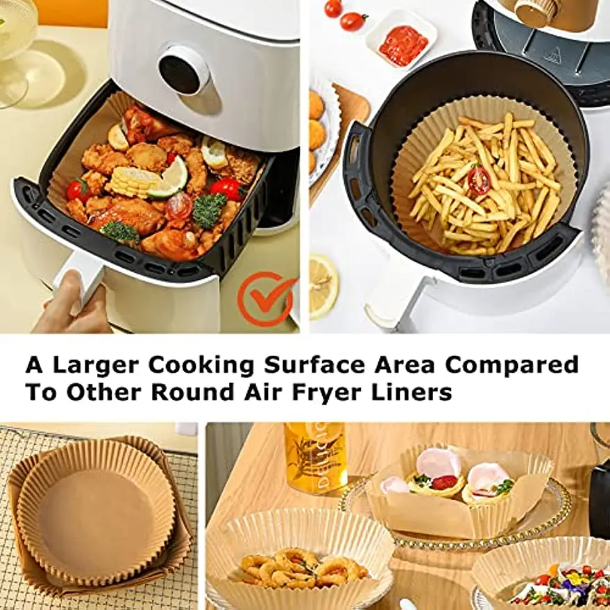 50/100Pcs Air Fryer Paper Liner, Unbleached Oven Insert Parchment Paper, Disposable Non-stick Baking Paper for Frying, Baking