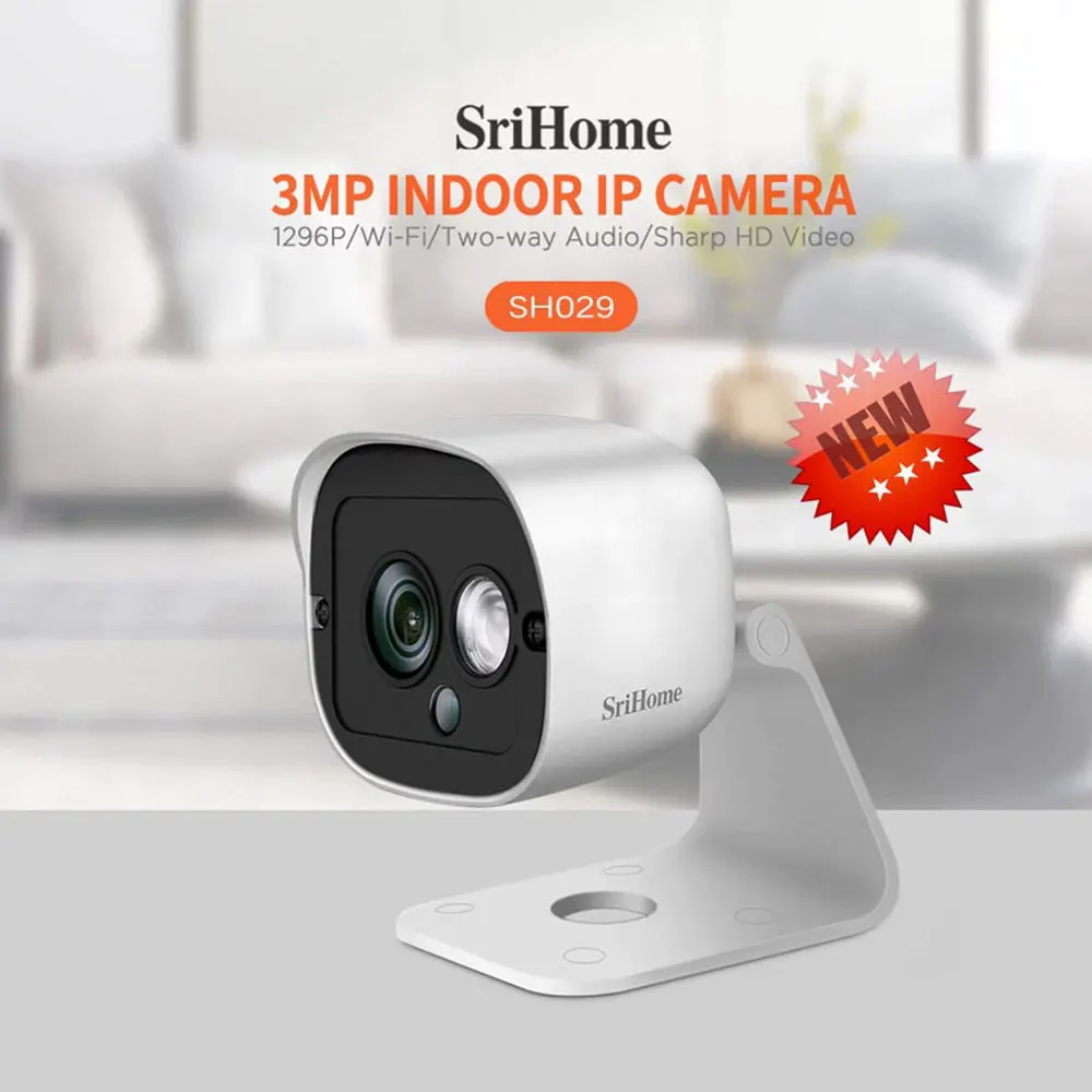 

Srihome SH029 3.0MP Mini IP Camera Smart Home WIFI Indoor IR Night Vision Baby Monitor Alarm Push Security Protection CCTV Cam
