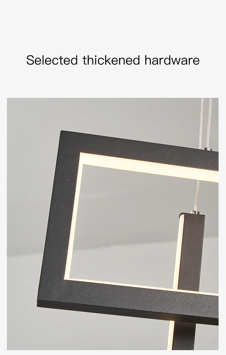 Description Picture 5 of itemModern Minimalism LED Pendant Lamp For Dining Room Kitchen Bar Living Room Bedroom Black Rectangle Dimmable Chandelier Lights