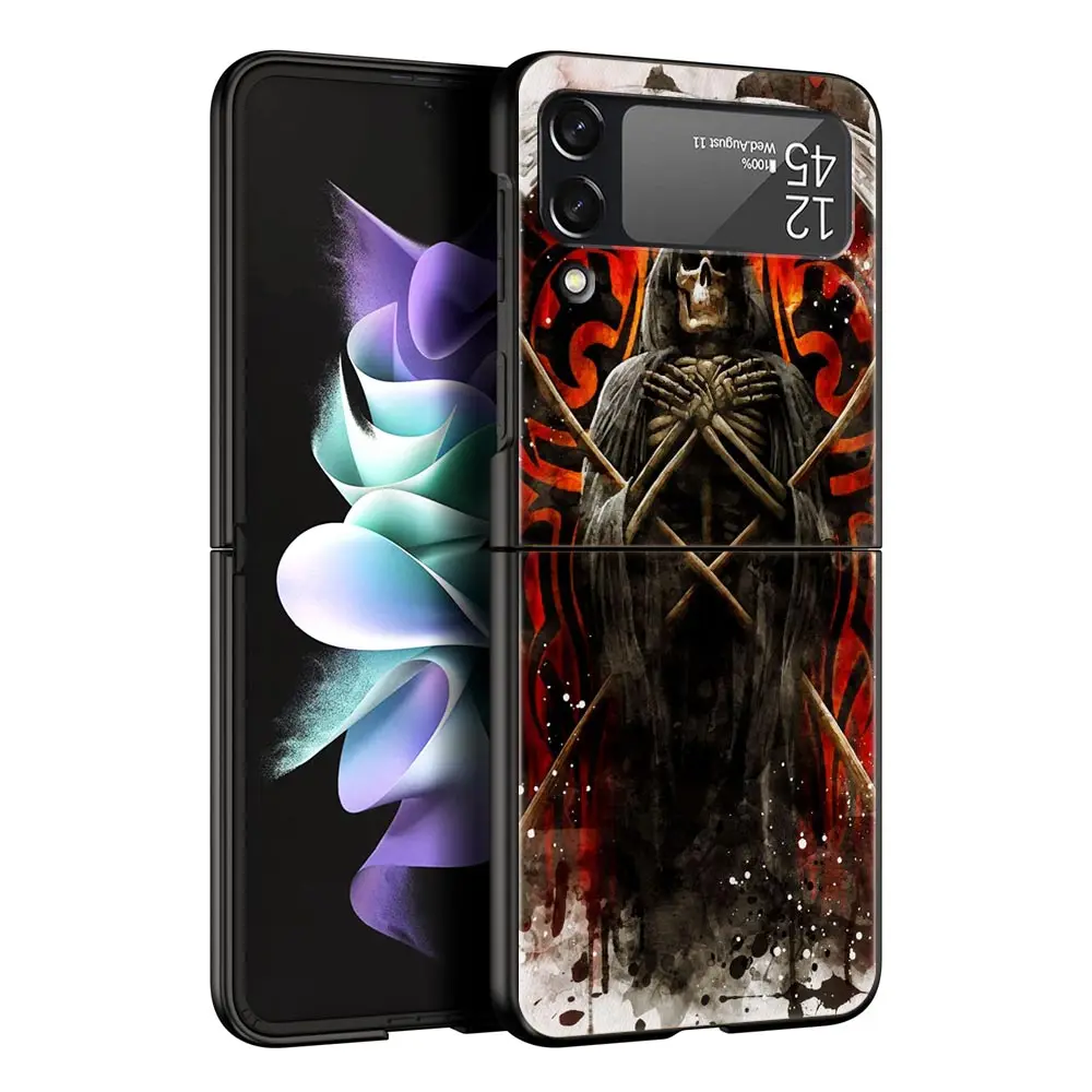 Black Grim Reaper Skull Skeleton Protective Folding Phone Case