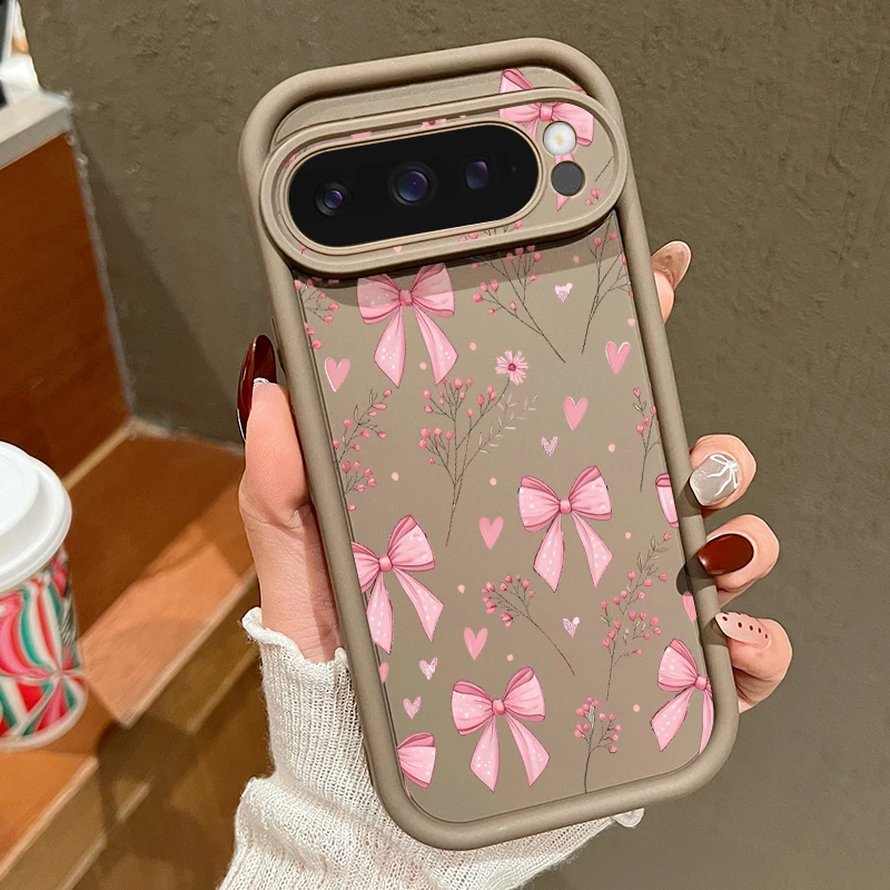 Elegant Pink Bow Flower Pattern Shockproof Phone Case - Solid Color, Soft Cover