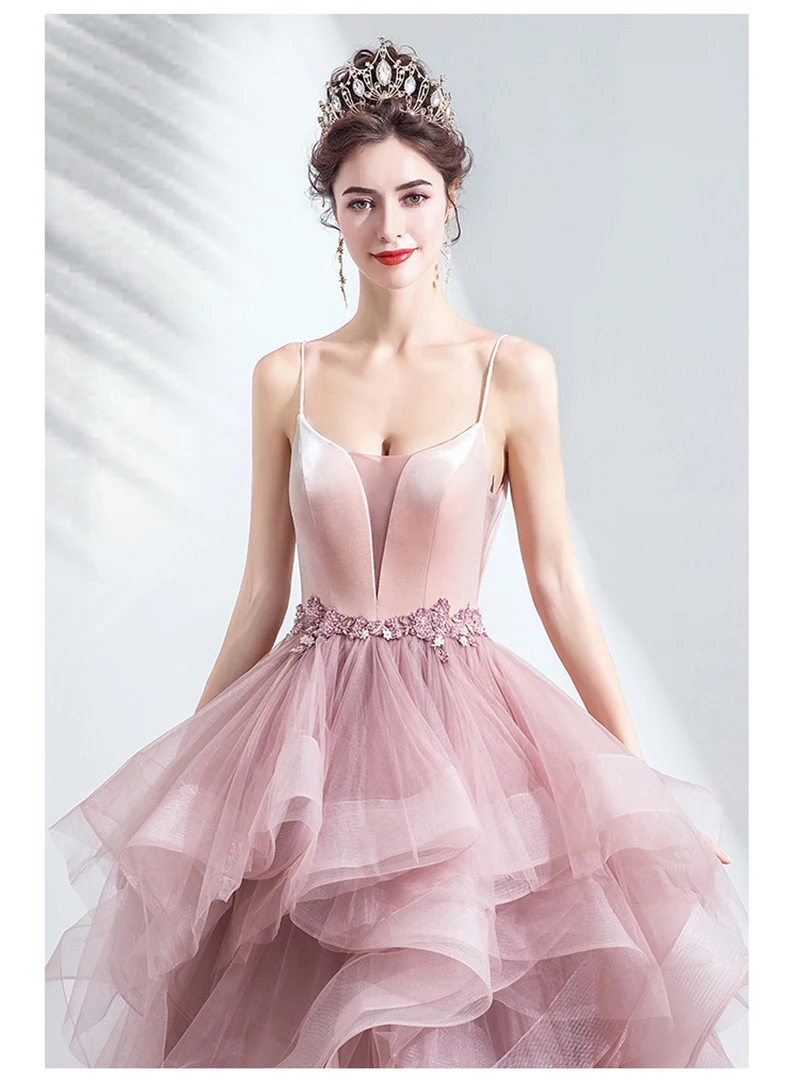 plus size prom dresses Pink Prom Dresses Luxury Ball Gown Tulle Puffy Layered Ruffles Prom Gowns Spaghetti Strap Beads Evening Party Graduation Gowns beautiful prom dresses