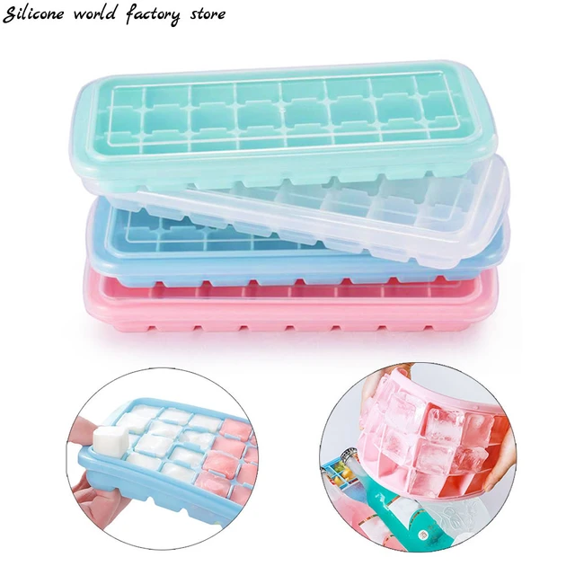 Reusable 14 Grids Silicone Ice Cube Trays with Lid Easy-Release DIY Fruits  Stackable Ice Cube Molds for Coffee Cocktail Freezer - AliExpress