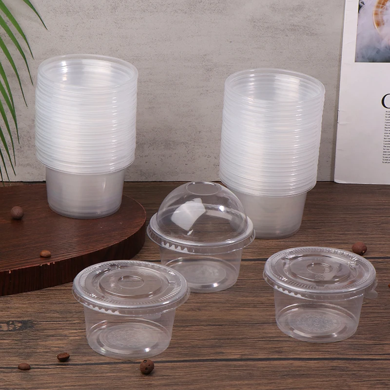 New 50Pcs 250ML Disposable Salad Cup Transparent Plastic Dessert Cups Bowls Container With Dome/Flat Lids Ice Cream Dessert Cups