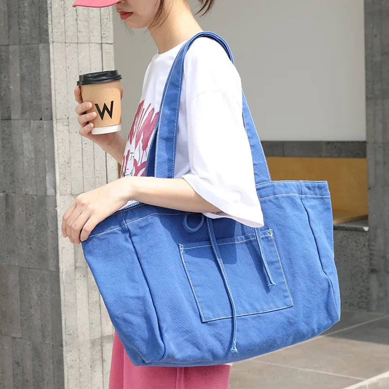 Casual Vintage Canvas Bag Large Capacity Tote Bag for Women 2023 New Trend Simple Handbag Student All-match Travel Storage Bag