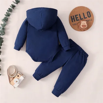 Spring 0-24 Months Newborn Baby Boy 2PCS Clothes Set Long Sleeve Hoodie Jumpsuit Pants Toddler Boy Outfit Baby Costume 2